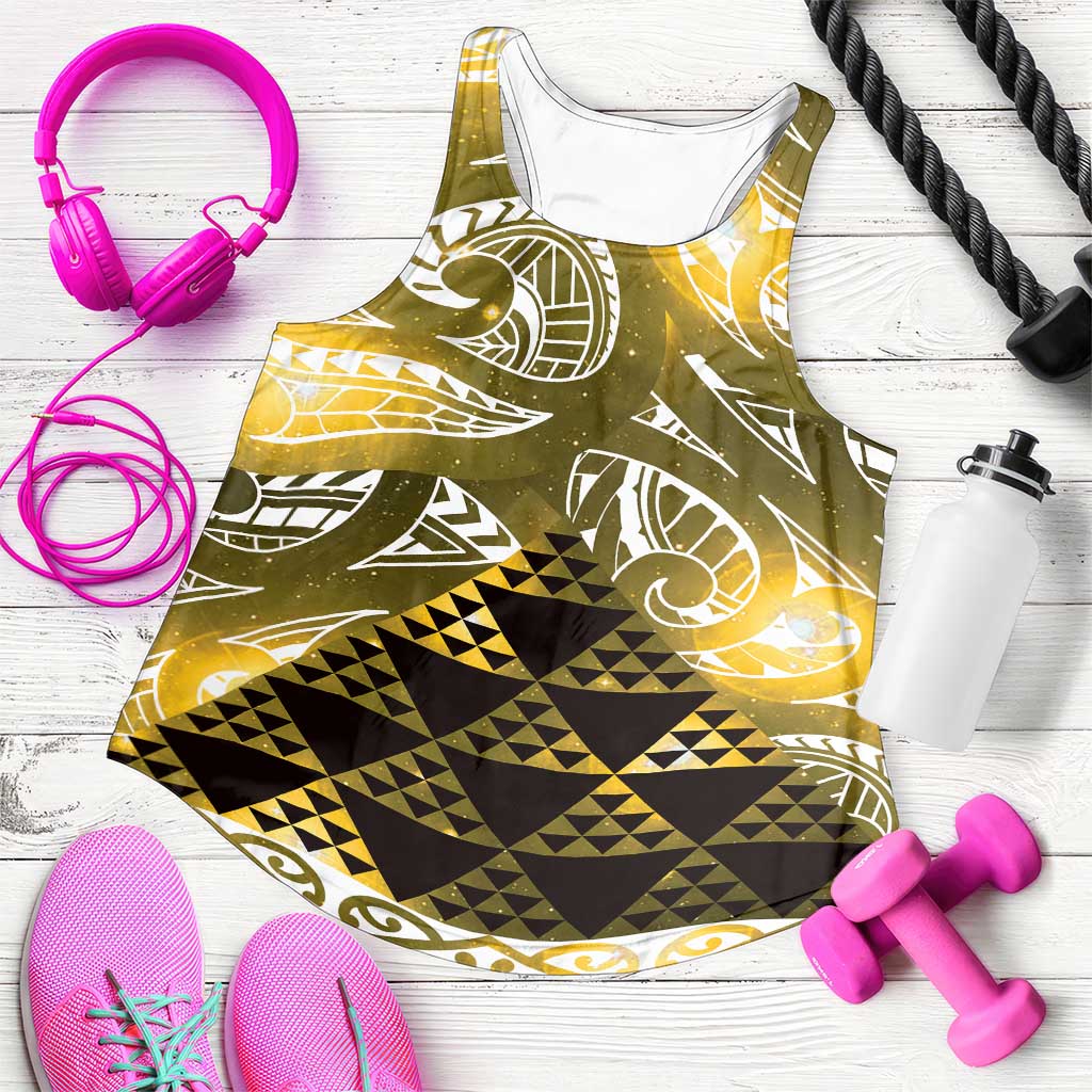 Matariki New Zealand Women Racerback Tank NZ Niho Taniwha Maori New Year Yellow Galaxy LT14 Yellow - Polynesian Pride