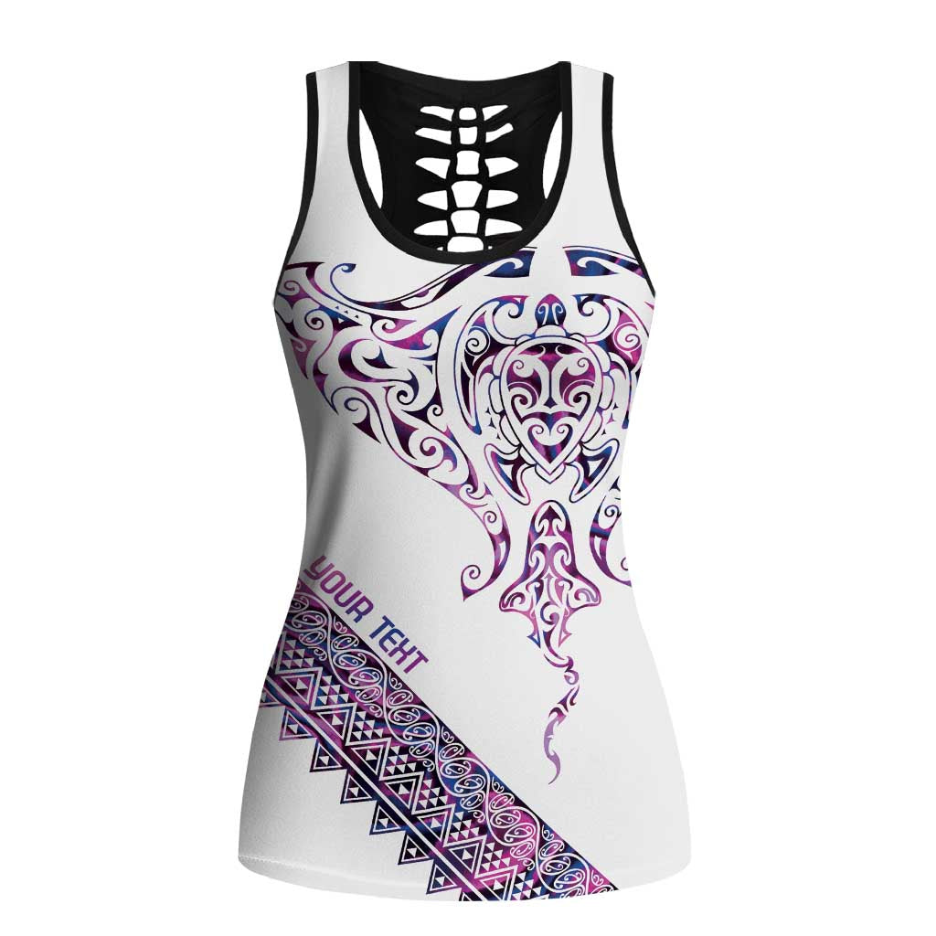 Mawhero Paua Shell Kowhaiwhai Taniko Personalised Hollow Tank Top Manta Ray Shark-Turtle Maori Tribal Style LT9 Female Pink - Polynesian Pride