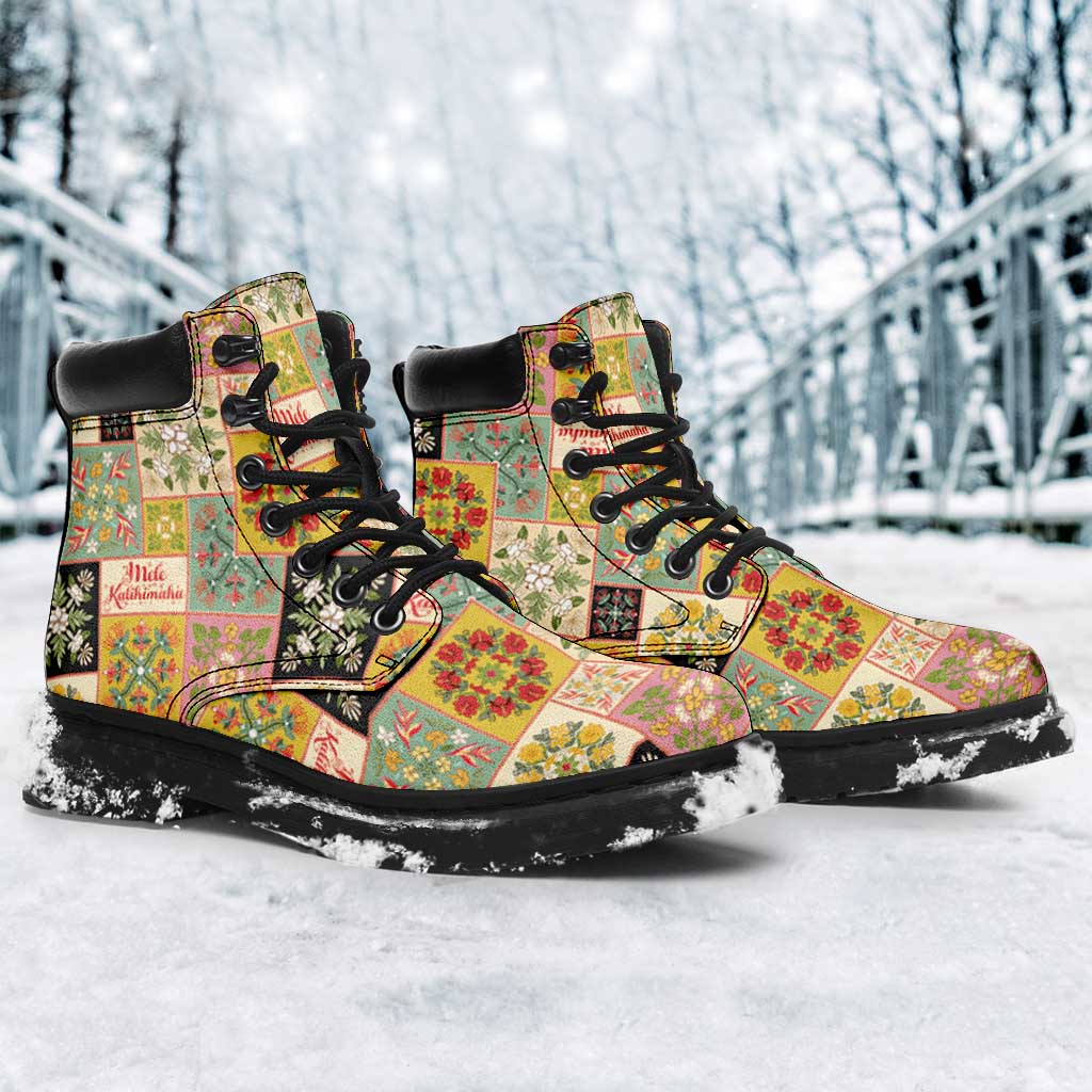 Mele Kalikimaka Hawaii Christmas All Season Boots Melemele Mama Seamless Floral Motif - Polynesian Pride