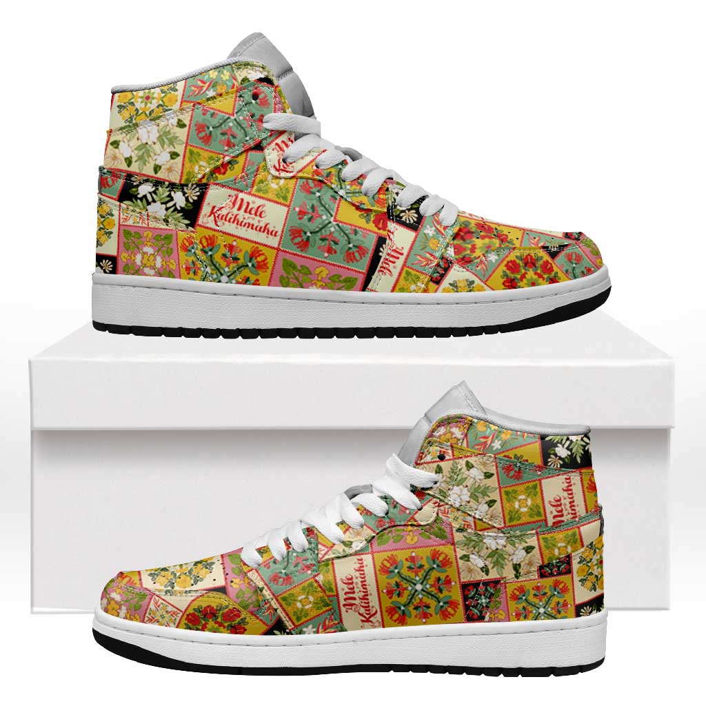 Mele Kalikimaka Hawaii Christmas High Sneakers AJ1 Melemele Mama Seamless Floral Motif LT9 Beige - Polynesian Pride