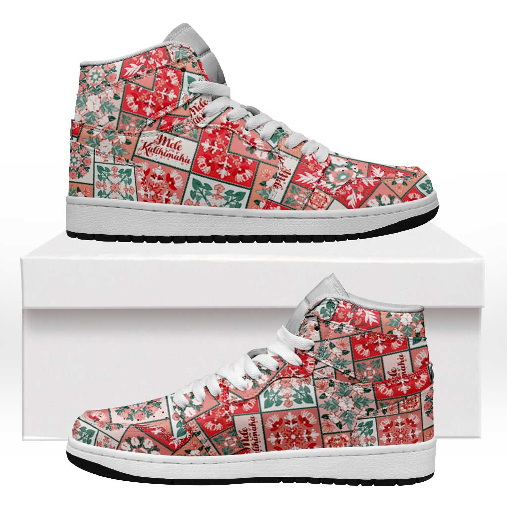 Mele Kalikimaka Hawaii Christmas High Sneakers AJ1 Ulaula Seamless Floral Motif LT9 Red - Polynesian Pride
