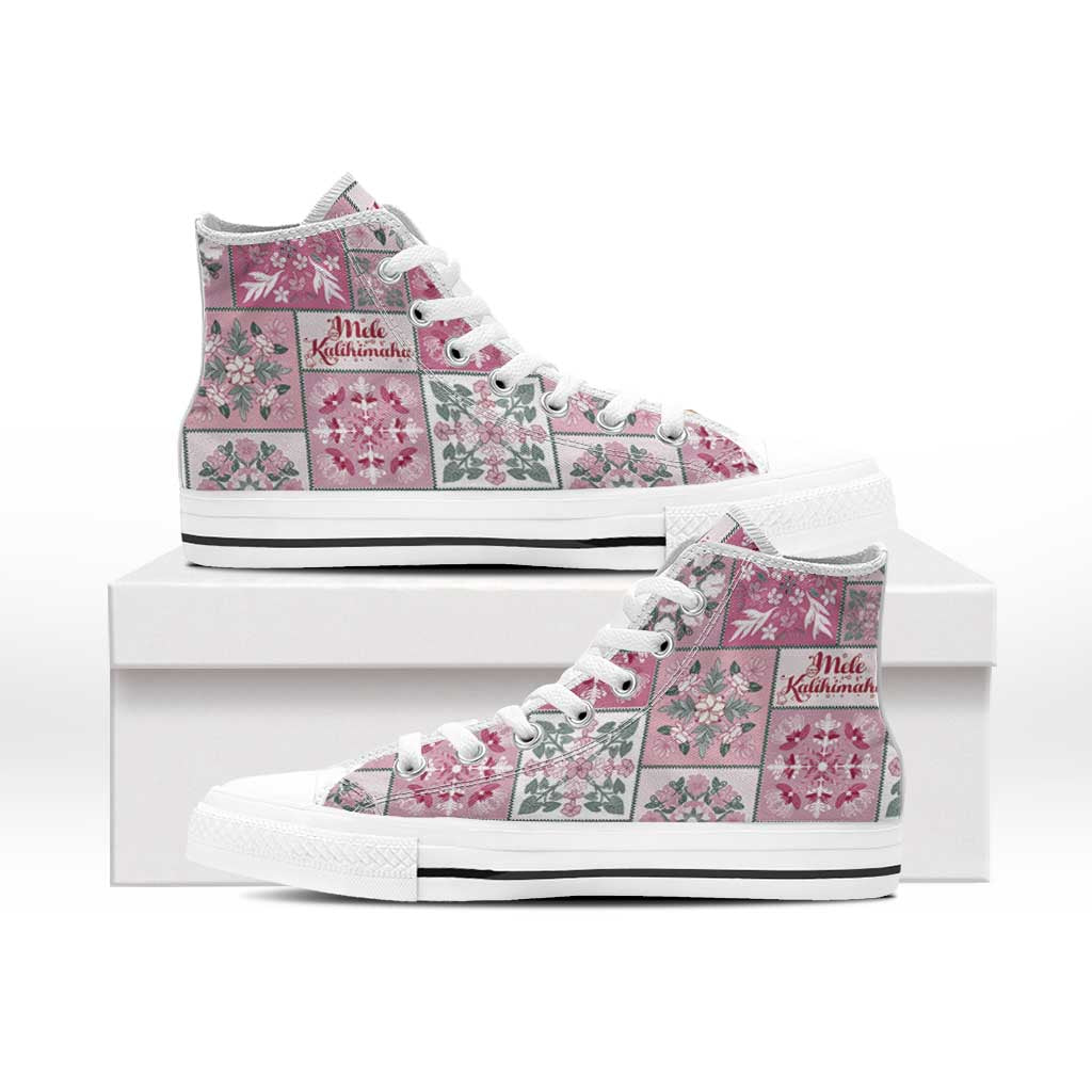 Mele Kalikimaka Hawaii Christmas High Top Shoes Akala Seamless Floral Motif - Polynesian Pride