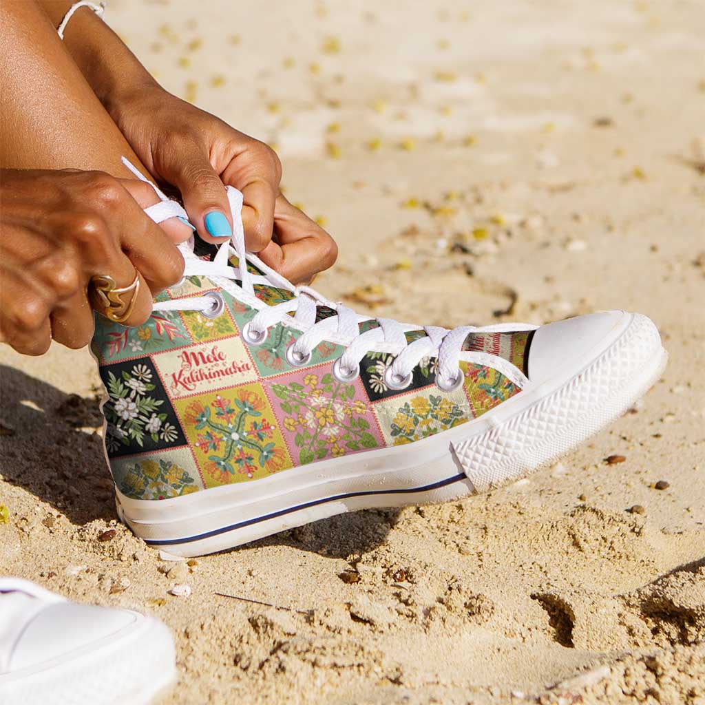 Mele Kalikimaka Hawaii Christmas High Top Shoes Melemele Mama Seamless Floral Motif - Polynesian Pride