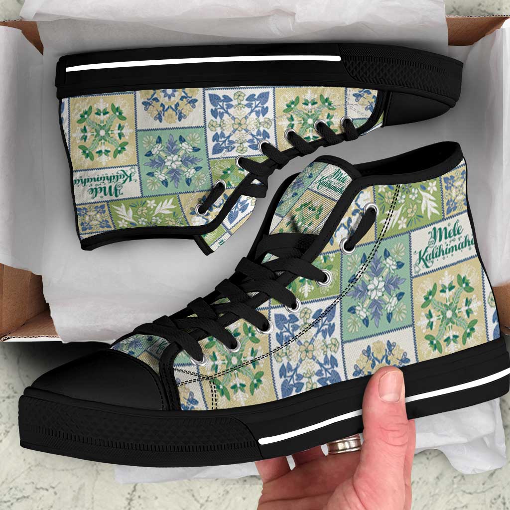 Mele Kalikimaka Hawaii Christmas High Top Shoes Omaomao Seamless Floral Motif - Polynesian Pride