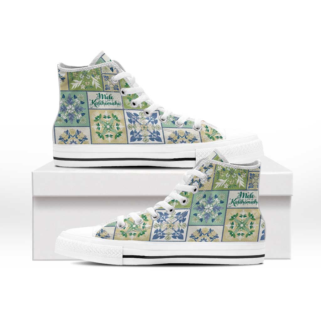 Mele Kalikimaka Hawaii Christmas High Top Shoes Omaomao Seamless Floral Motif - Polynesian Pride