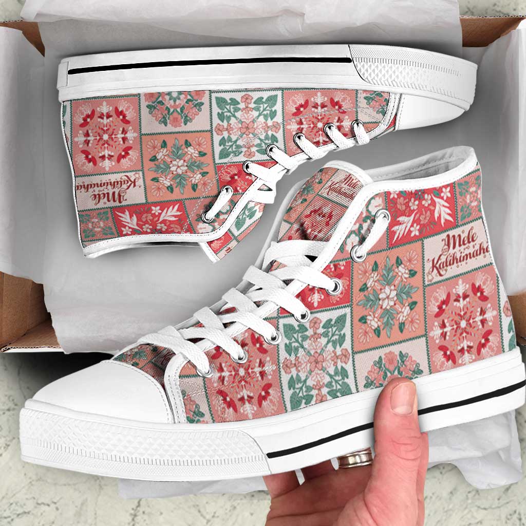 Mele Kalikimaka Hawaii Christmas High Top Shoes Ulaula Seamless Floral Motif - Polynesian Pride