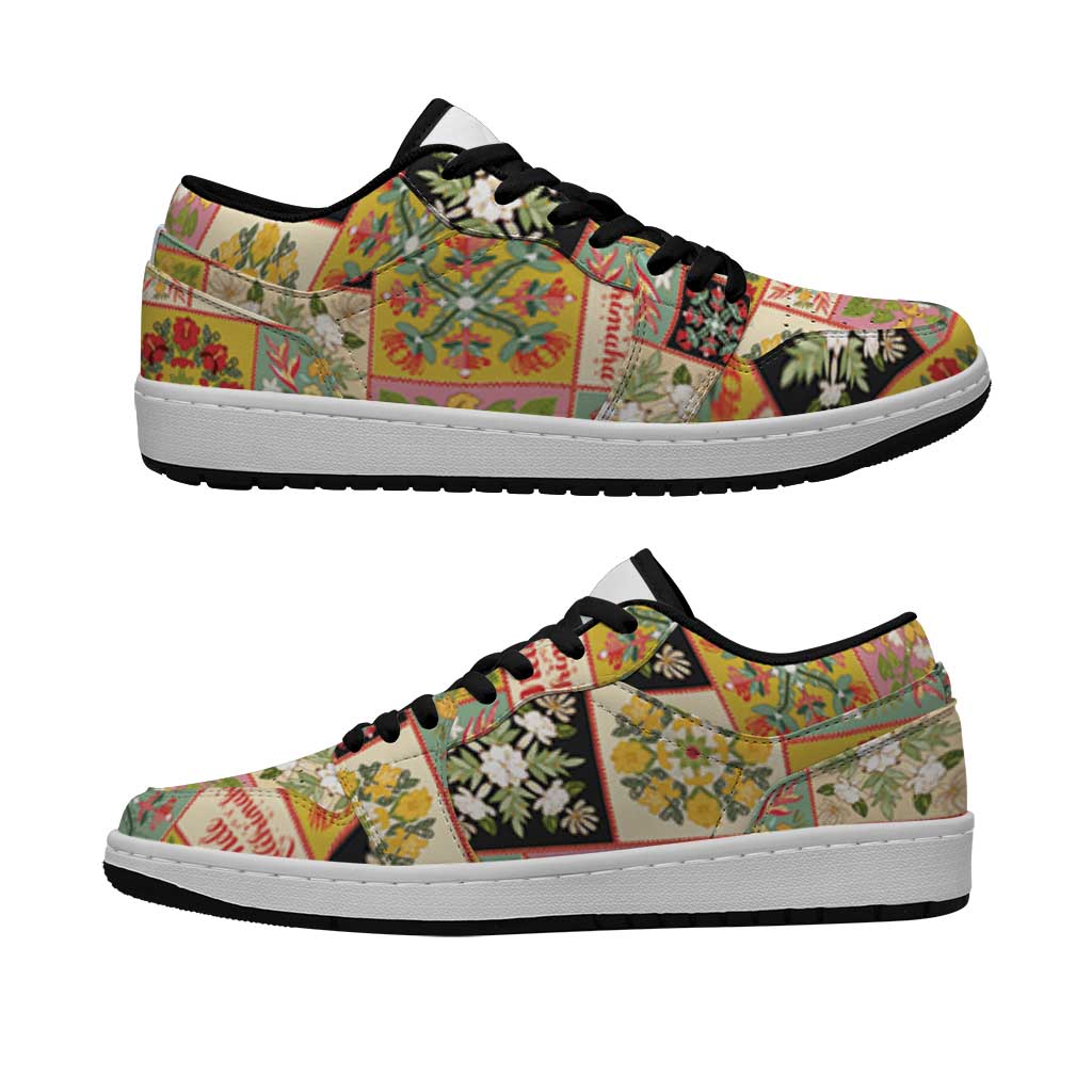 Mele Kalikimaka Hawaii Christmas Low Sneakers Melemele Mama Seamless Floral Motif - Polynesian Pride
