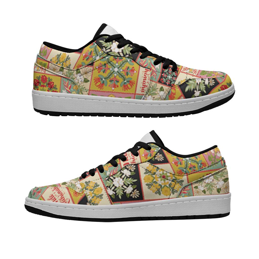 Mele Kalikimaka Hawaii Christmas Low Sneakers Melemele Mama Seamless Floral Motif LT9 Beige - Polynesian Pride