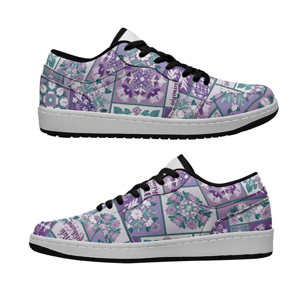 Mele Kalikimaka Hawaii Christmas Low Sneakers Poni Seamless Floral Motif LT9 Purple - Polynesian Pride