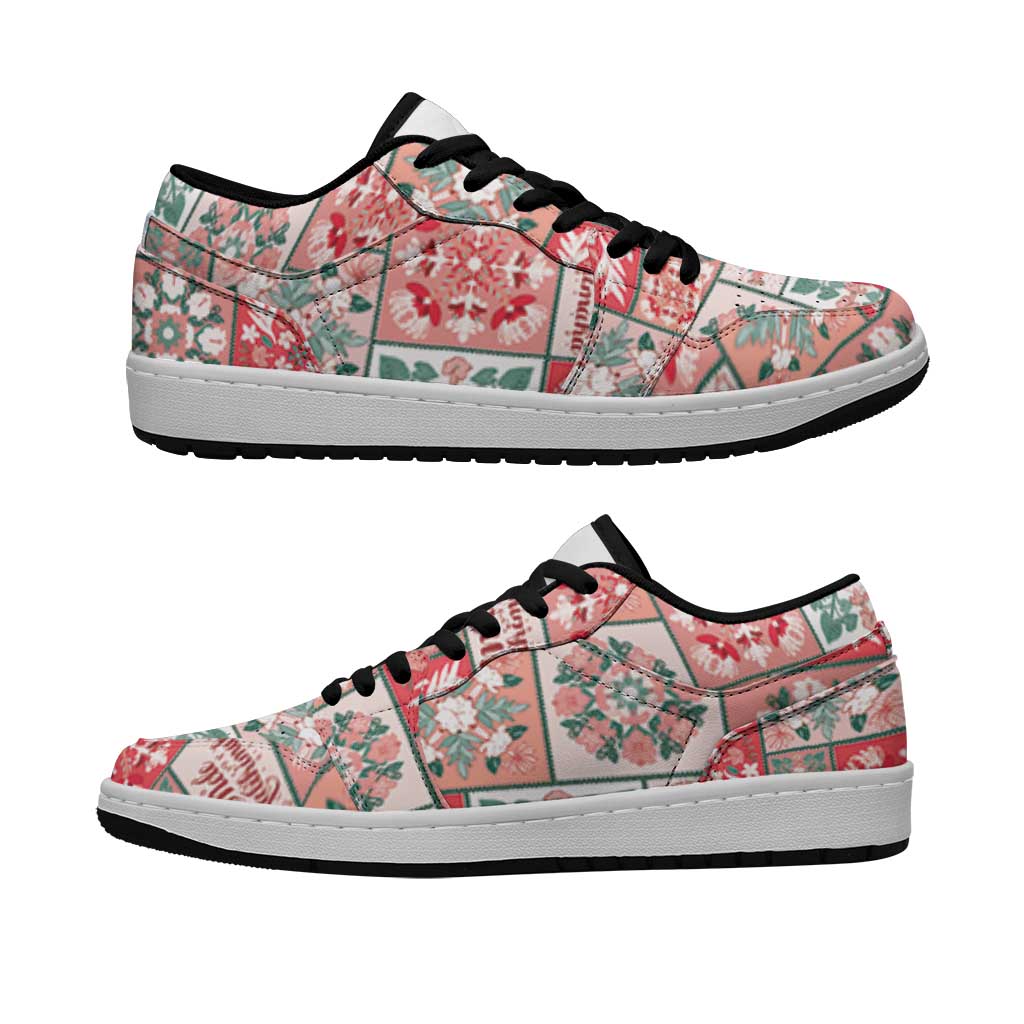Mele Kalikimaka Hawaii Christmas Low Sneakers Ulaula Seamless Floral Motif LT9 Red - Polynesian Pride