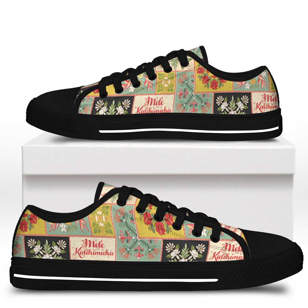 Mele Kalikimaka Hawaii Christmas Low Top Shoes Melemele Mama Seamless Floral Motif - Polynesian Pride