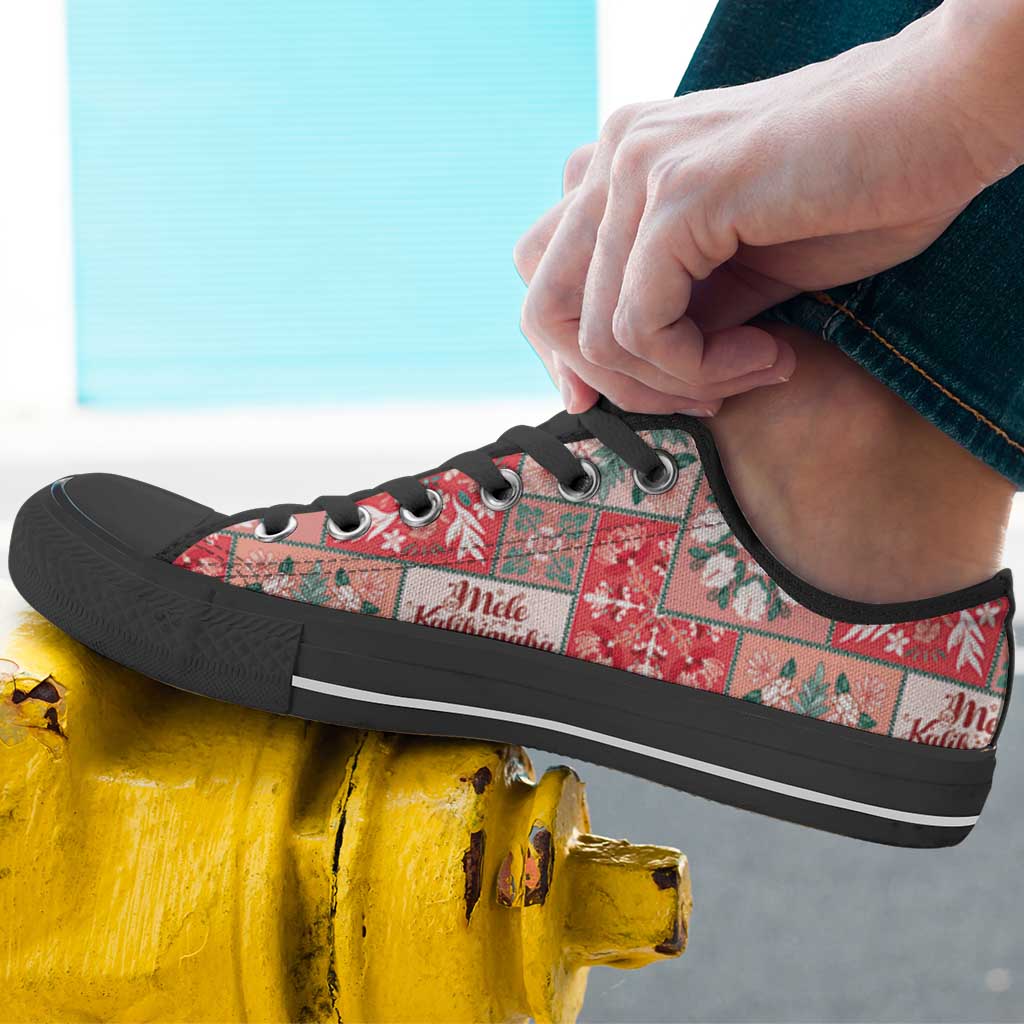Mele Kalikimaka Hawaii Christmas Low Top Shoes Ulaula Seamless Floral Motif - Polynesian Pride