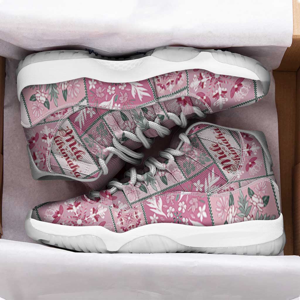 Mele Kalikimaka Hawaii Christmas Sneakers J11 Akala Seamless Floral Motif - Polynesian Pride