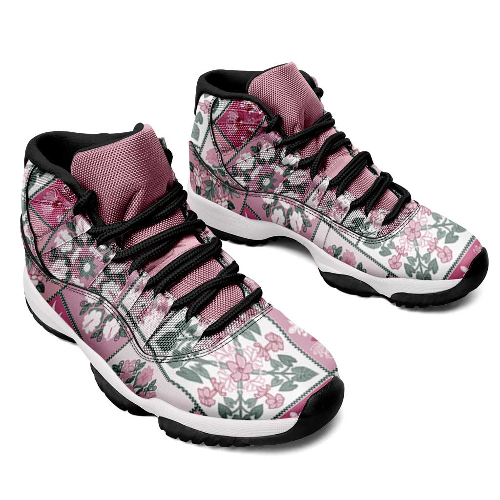 Mele Kalikimaka Hawaii Christmas Sneakers J11 Akala Seamless Floral Motif - Polynesian Pride