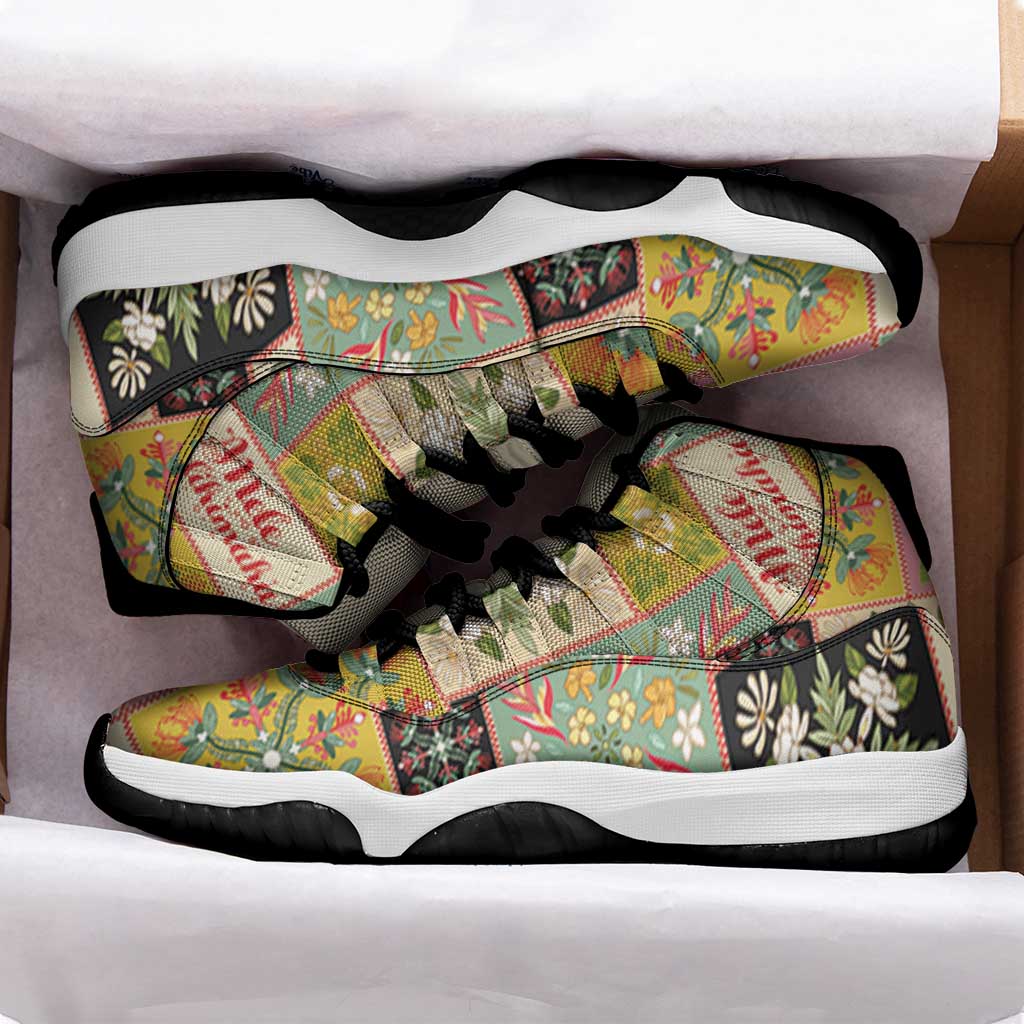 Mele Kalikimaka Hawaii Christmas Sneakers J11 Melemele Mama Seamless Floral Motif - Polynesian Pride