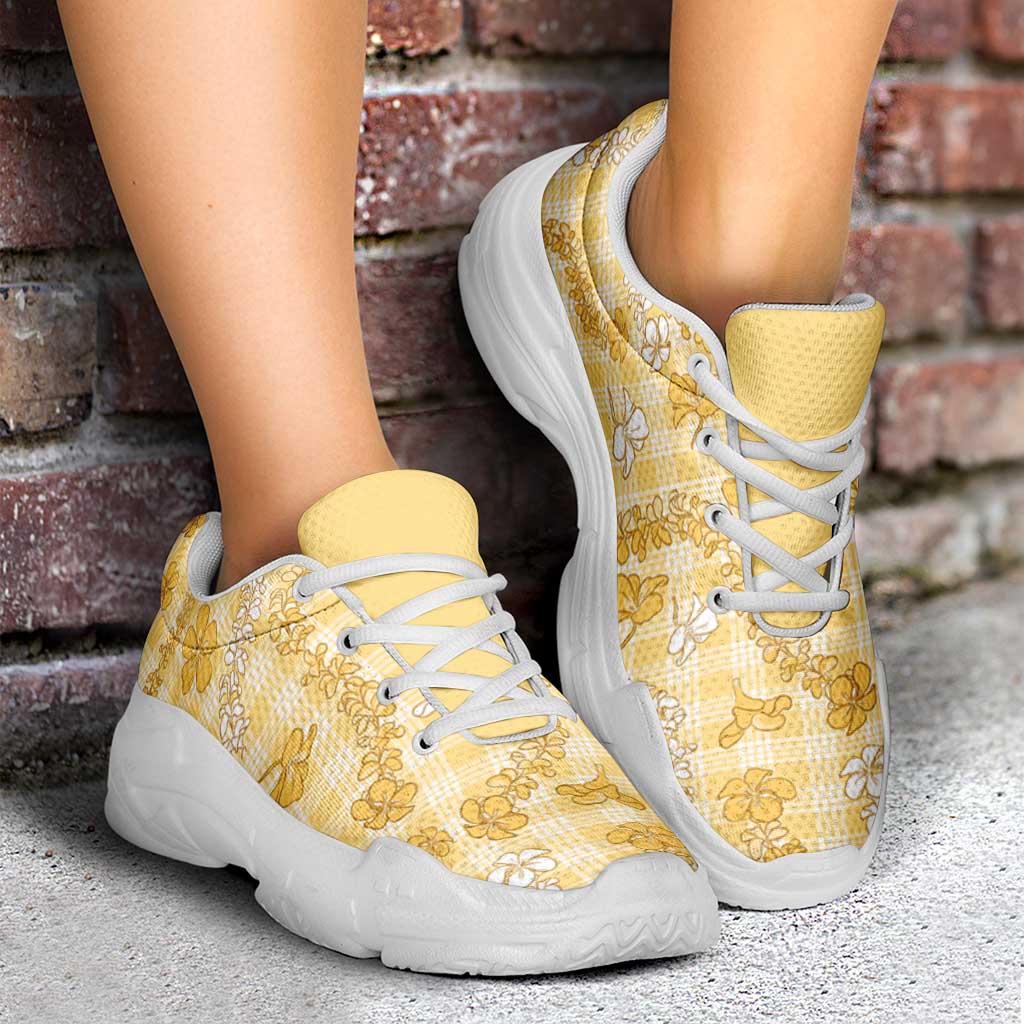 Melemele Aloha Hawaii Chunky Sneakers Plumeria Lei With Palaka Motif - Polynesian Pride