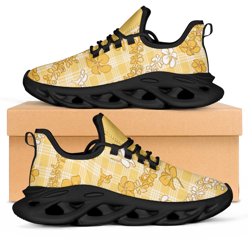 Melemele Aloha Hawaii Clunky Sneakers Plumeria Lei With Palaka Motif - Polynesian Pride