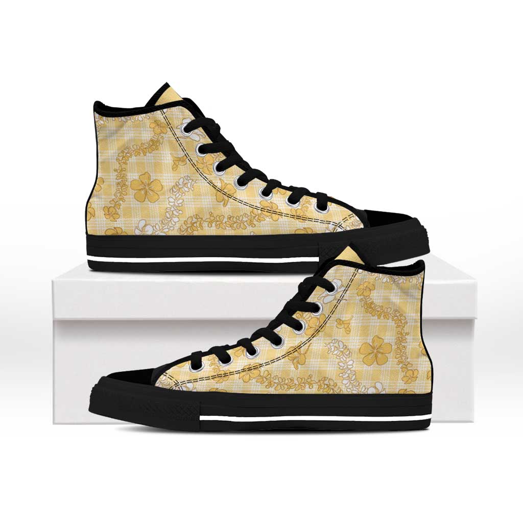Melemele Aloha Hawaii High Top Shoes Plumeria Lei With Palaka Motif - Polynesian Pride