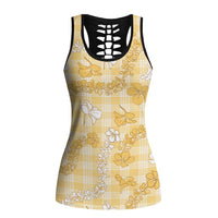Melemele Aloha Hawaii Hollow Tank Top Plumeria Lei With Palaka Motif LT14 Female Yellow - Polynesian Pride