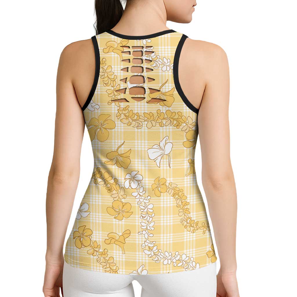 Melemele Aloha Hawaii Hollow Tank Top Plumeria Lei With Palaka Motif LT14 - Polynesian Pride