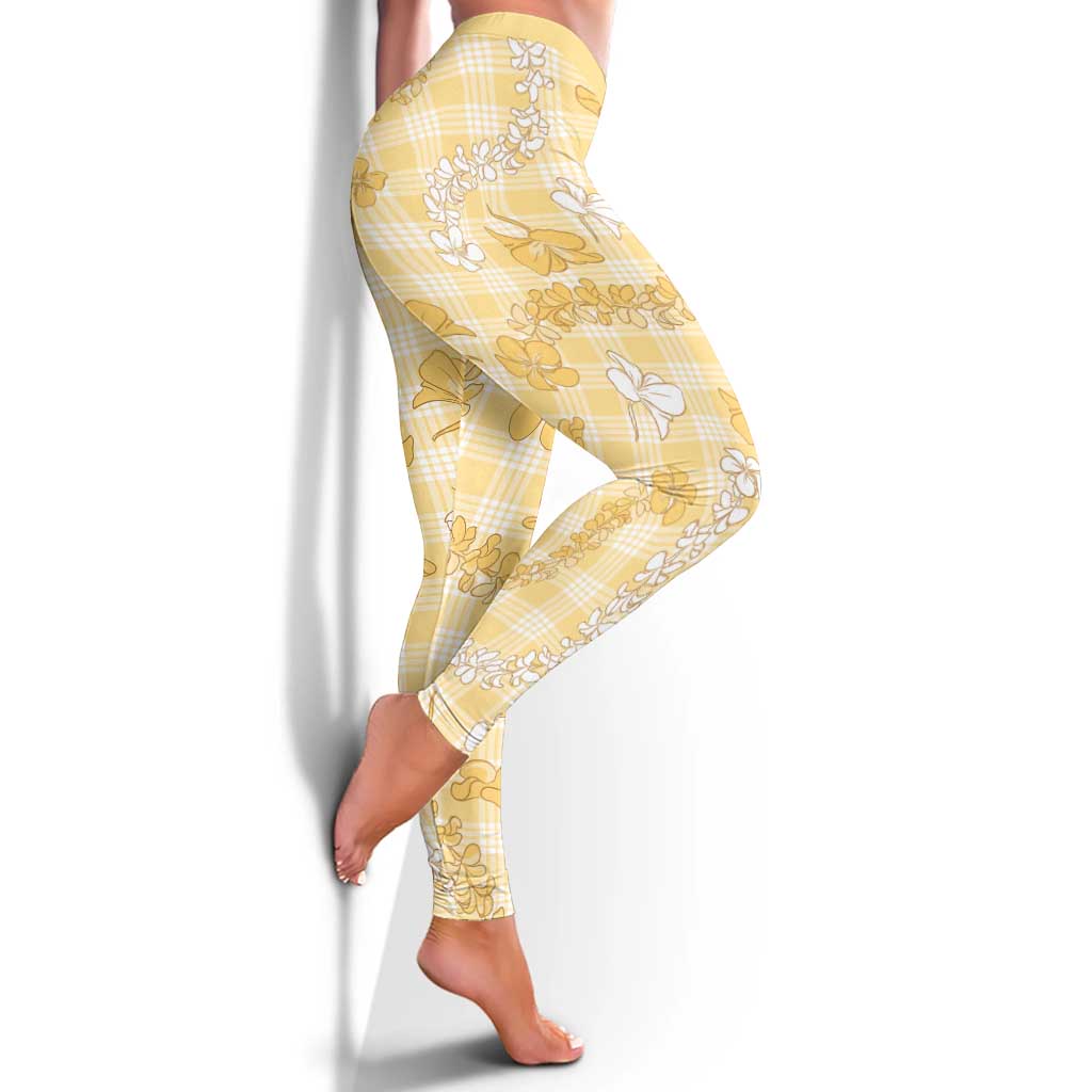 Melemele Aloha Hawaii Leggings Plumeria Lei With Palaka Motif - Polynesian Pride