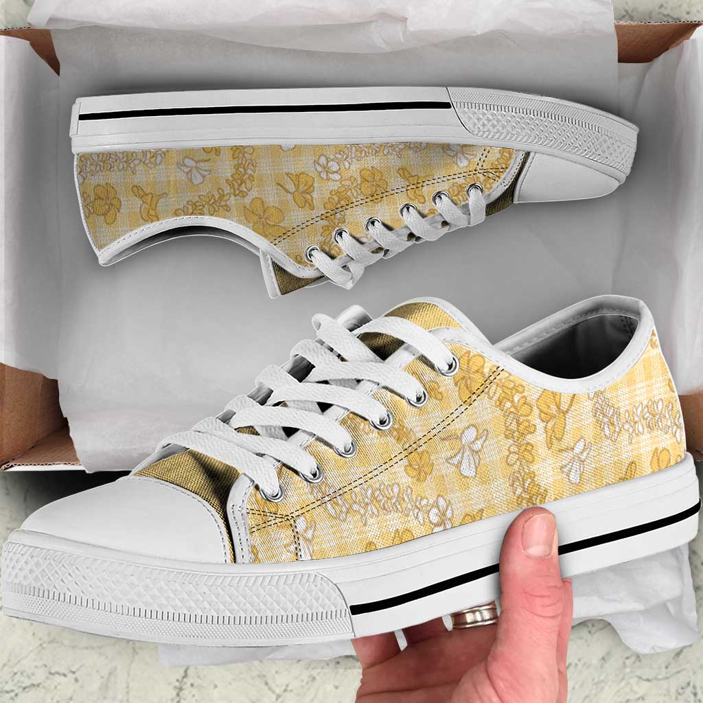 Melemele Aloha Hawaii Low Top Shoes Plumeria Lei With Palaka Motif - Polynesian Pride