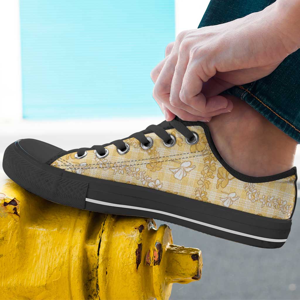 Melemele Aloha Hawaii Low Top Shoes Plumeria Lei With Palaka Motif - Polynesian Pride