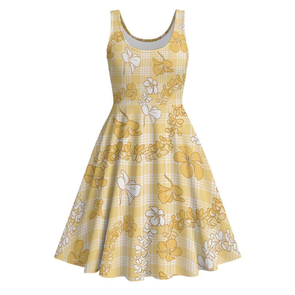 Melemele Aloha Hawaii Midi Dress Plumeria Lei With Palaka Motif - Polynesian Pride