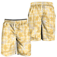 Melemele Aloha Hawaii Shorts for Men Plumeria Lei With Palaka Motif LT14 - Polynesian Pride