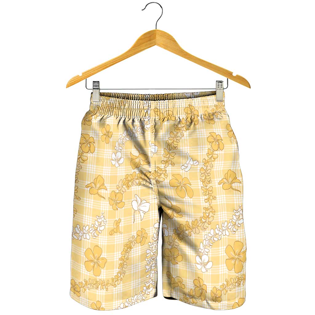 Melemele Aloha Hawaii Shorts for Men Plumeria Lei With Palaka Motif LT14 - Polynesian Pride