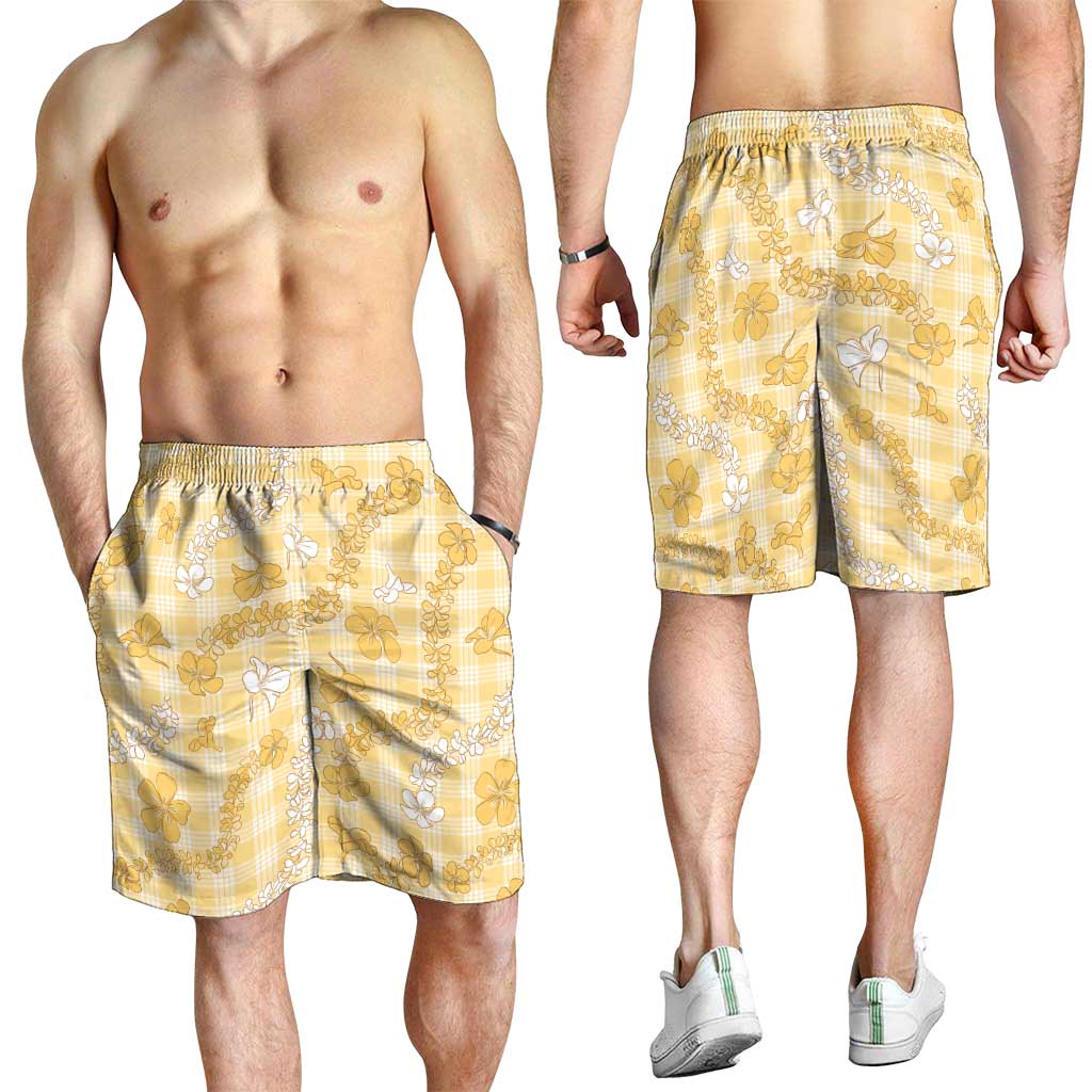 Melemele Aloha Hawaii Shorts for Men Plumeria Lei With Palaka Motif LT14 - Polynesian Pride