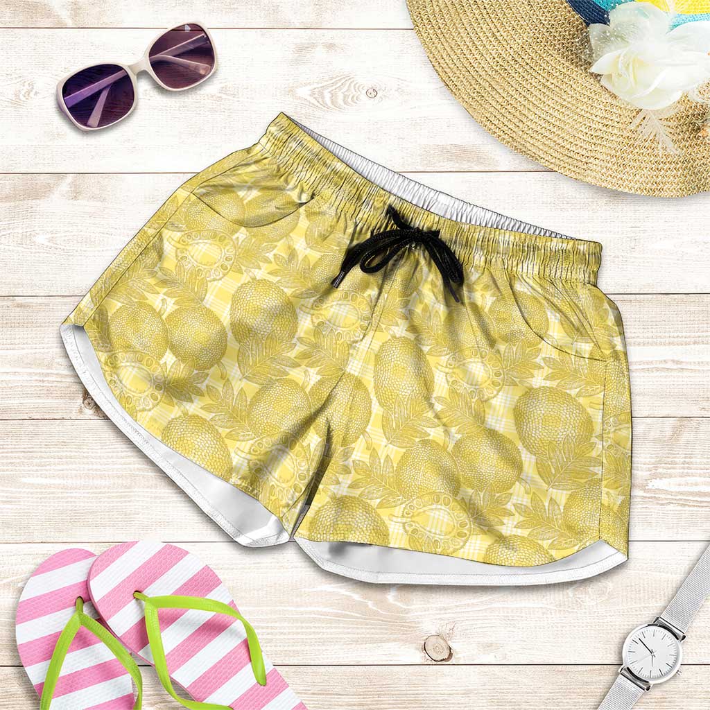 Melemele Hawaii Breadfruit Palaka Motifs Shorts for Women LT14 Yellow - Polynesian Pride