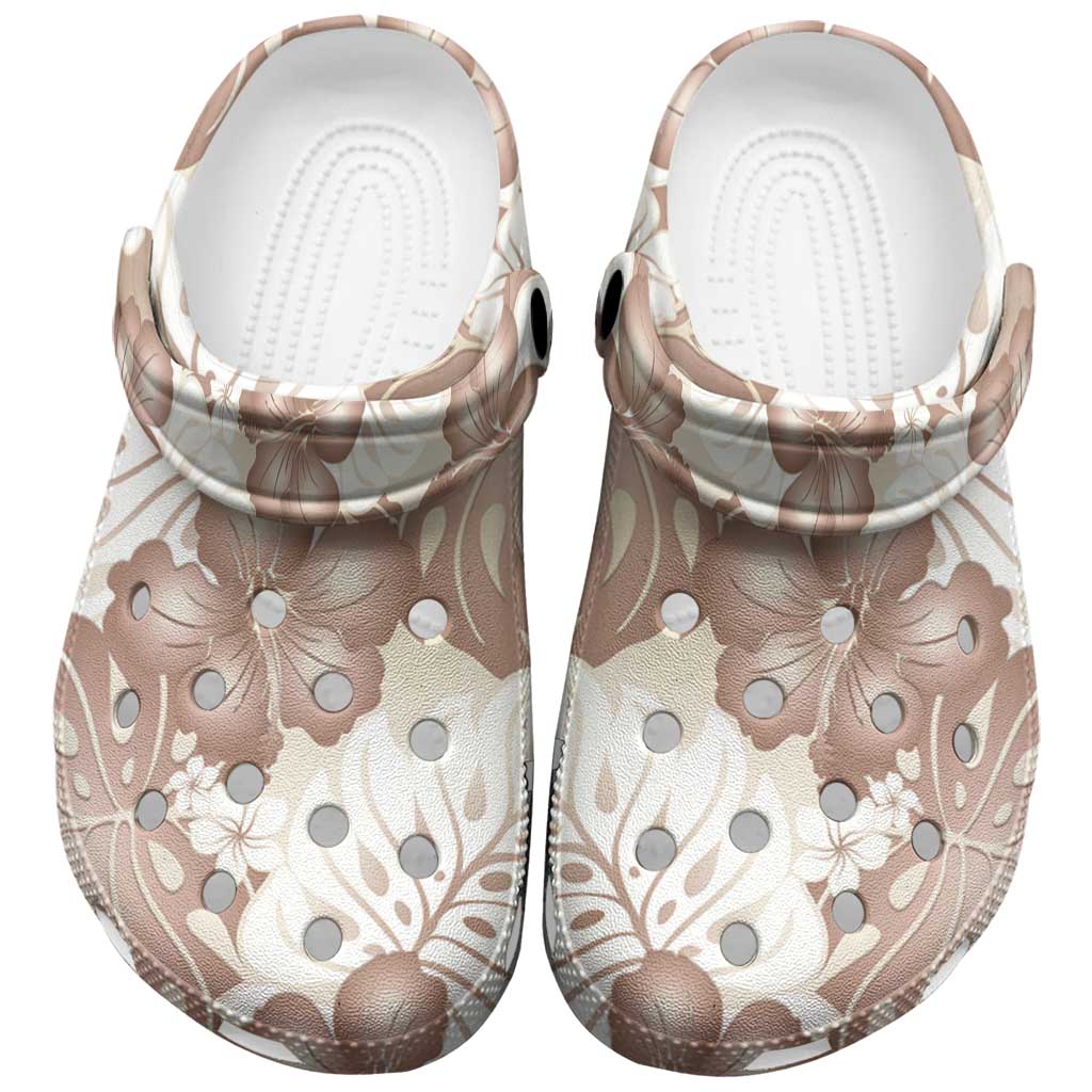 Mocha Mousse Aloha Hawaii Clogs Shoes Monstera Hibiscus Plumeria Seamless Vibes - Polynesian Pride