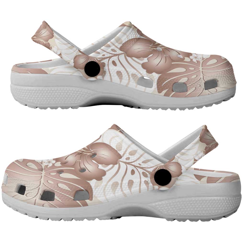 Mocha Mousse Aloha Hawaii Clogs Shoes Monstera Hibiscus Plumeria Seamless Vibes - Polynesian Pride