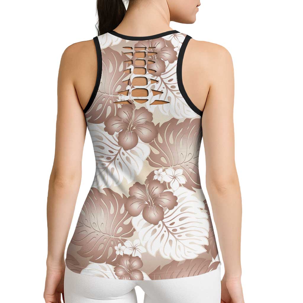 Mocha Mousse Aloha Hawaii Hollow Tank Top Monstera Hibiscus Plumeria Seamless Vibes - Polynesian Pride
