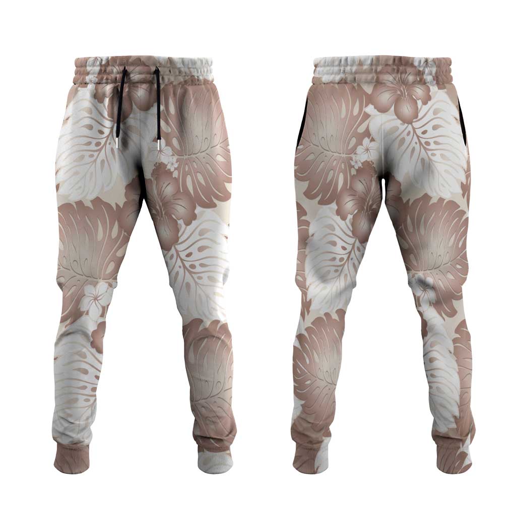 Mocha Mousse Aloha Hawaii Jogger Pants Monstera Hibiscus Plumeria Seamless Vibes - Polynesian Pride