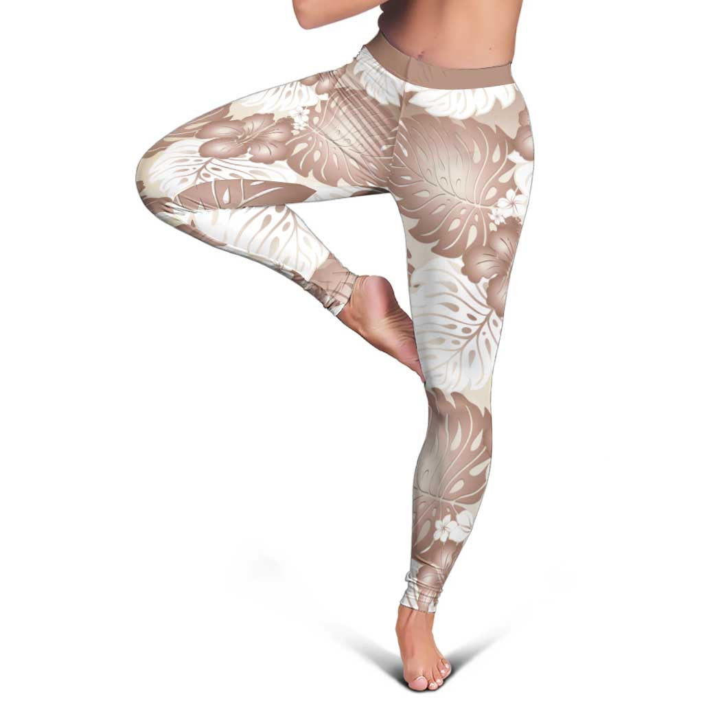 Mocha Mousse Aloha Hawaii Leggings Monstera Hibiscus Plumeria Seamless Vibes - Polynesian Pride