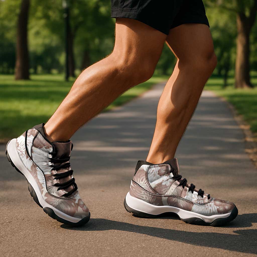 Mocha Mousse Aloha Hawaii Sneakers J11 Monstera Hibiscus Plumeria Seamless Vibes - Polynesian Pride