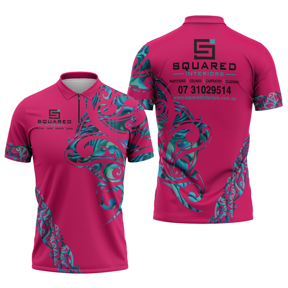 Customer Request - Storman Berryman - 08/10/26 - Pink Zipper Polo Shirt - LT9 Pink - Polynesian Pride