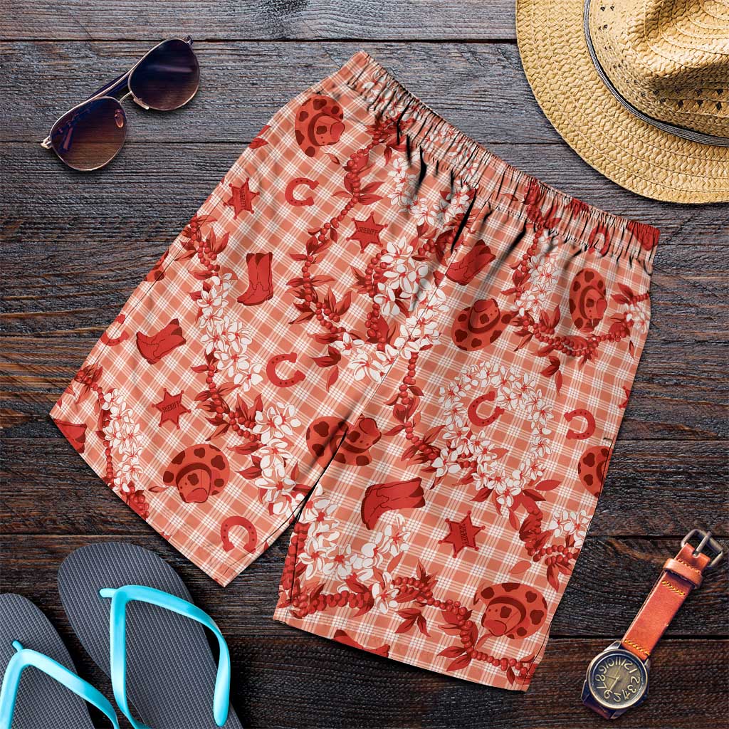 Mokihana Maile Ilima Leis Paniolo Palaka Shorts for Men Hawaiian Ulaula Spirit - Polynesian Pride