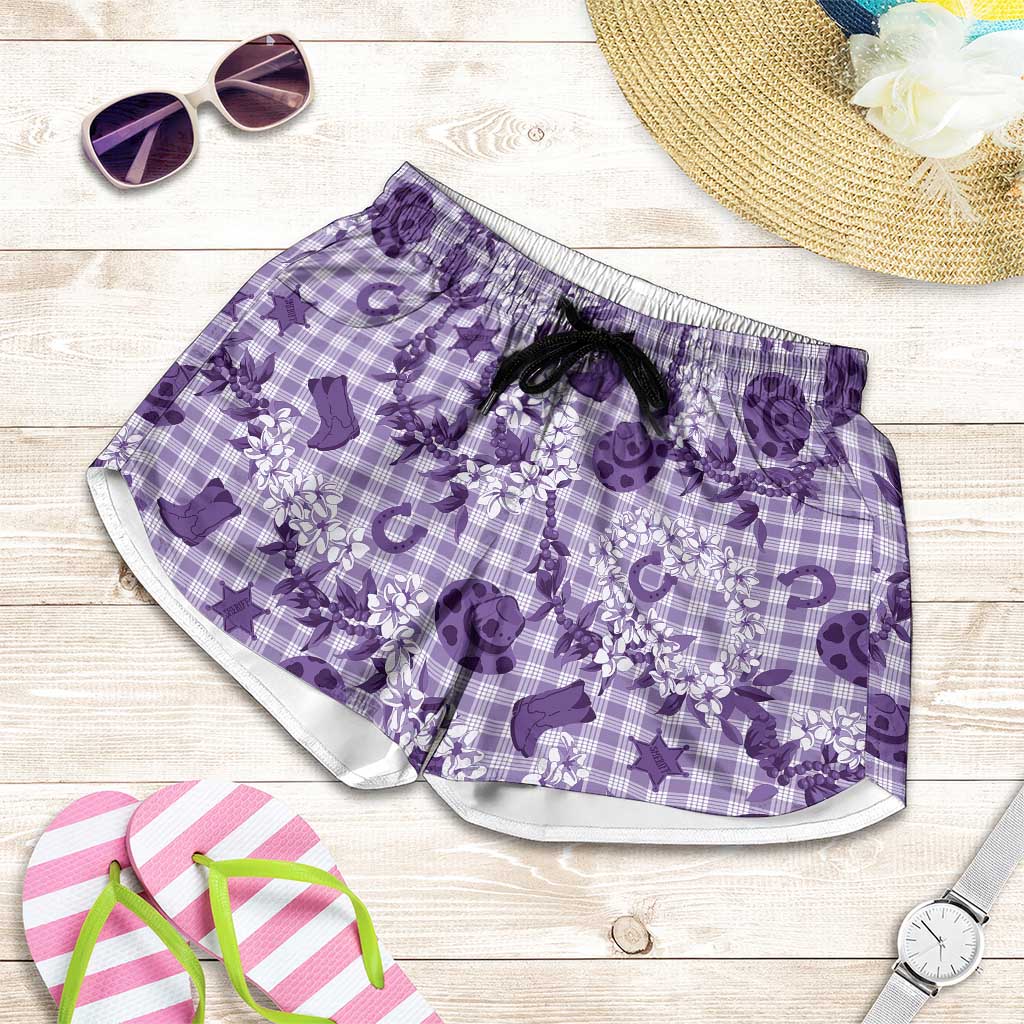 Mokihana Maile Ilima Leis Paniolo Palaka Shorts for Women Hawaiian Poni Spirit - Polynesian Pride
