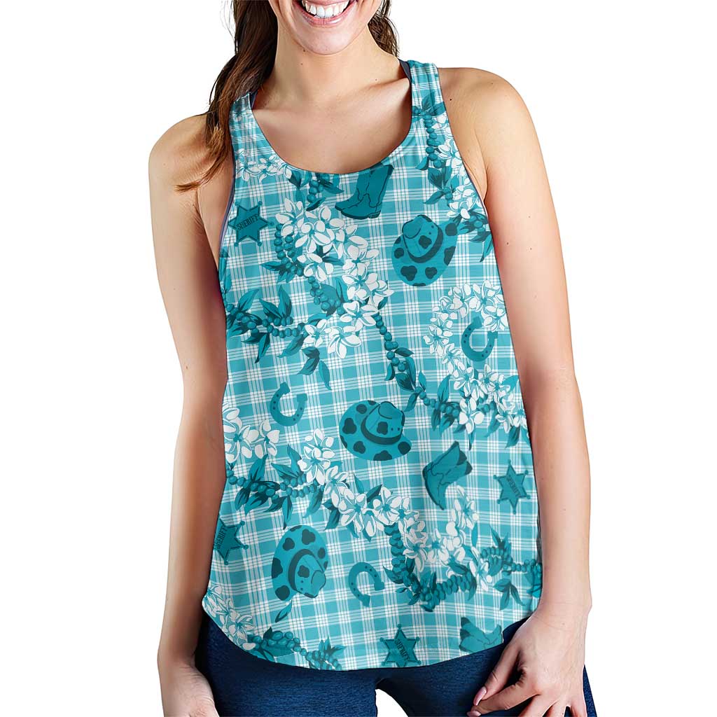 Mokihana Maile Ilima Leis Paniolo Palaka Women Racerback Tank Hawaiian Polu Opa Spirit - Polynesian Pride