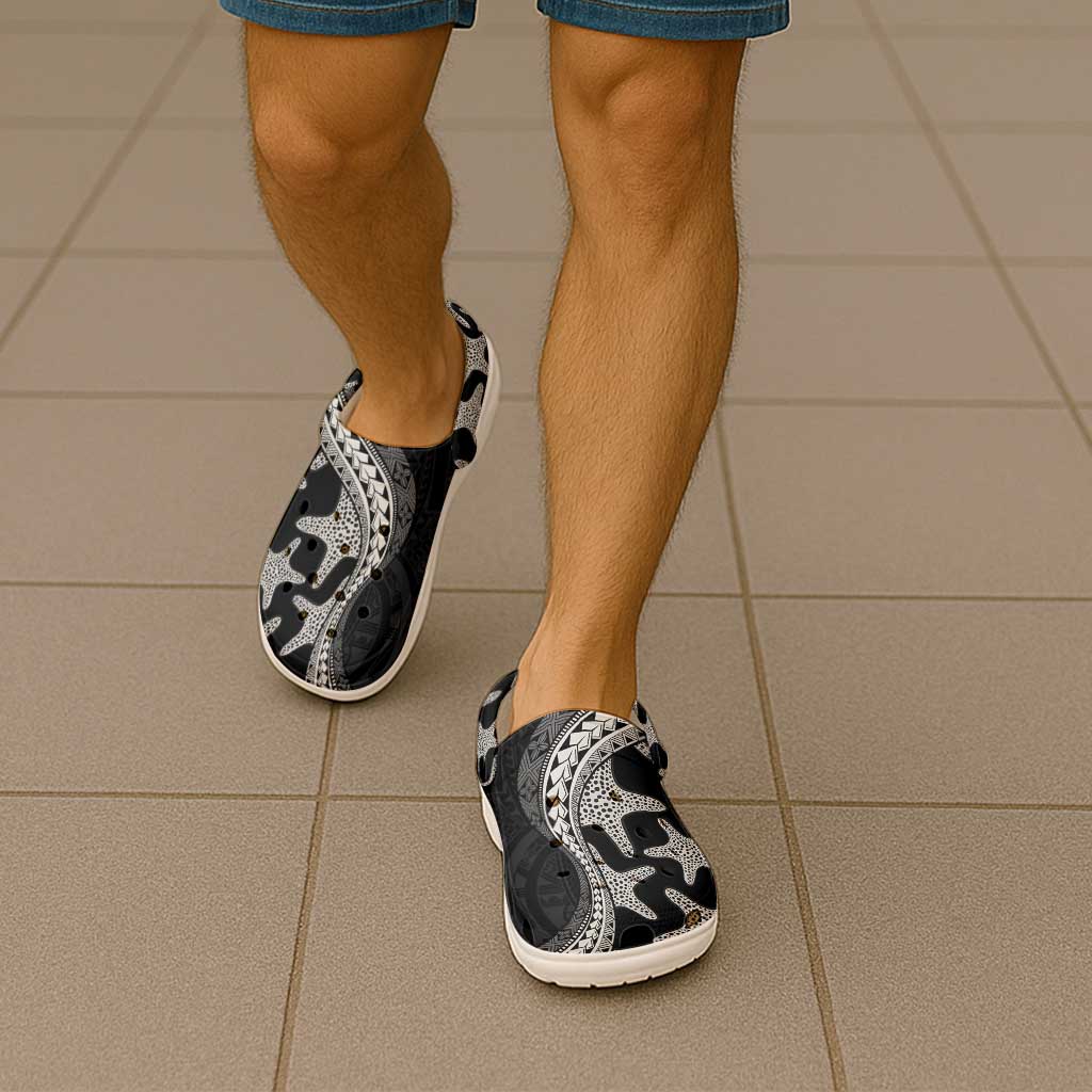 Monotone Polynesian Starfish Unique Pattern Clogs Shoes