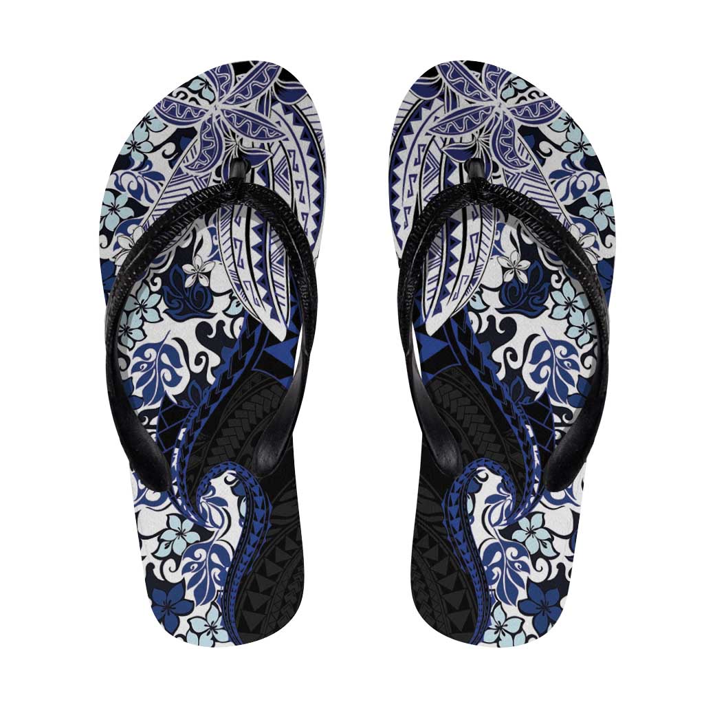 Monstera Plumeria Flowers Blue Flip Flops Polynesian Pattern LT01 Blue - Polynesian Pride