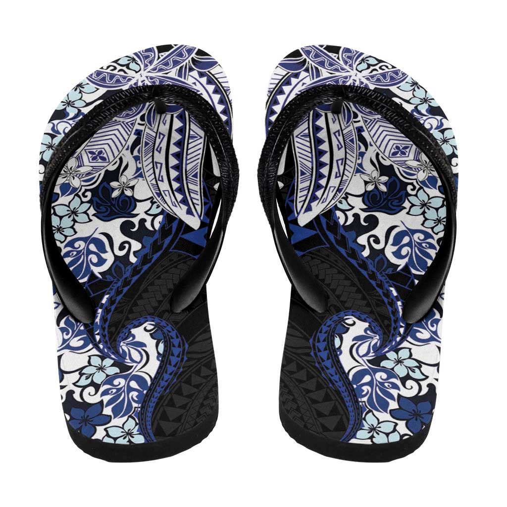 Monstera Plumeria Flowers Blue Flip Flops Polynesian Pattern LT01 - Polynesian Pride