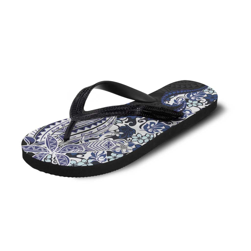 Monstera Plumeria Flowers Blue Flip Flops Polynesian Pattern LT01 - Polynesian Pride