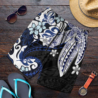 Monstera Plumeria Flowers Blue Shorts for Men Polynesian Pattern