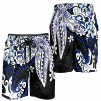Monstera Plumeria Flowers Blue Shorts for Men Polynesian Pattern