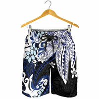 Monstera Plumeria Flowers Blue Shorts for Men Polynesian Pattern
