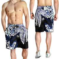 Monstera Plumeria Flowers Blue Shorts for Men Polynesian Pattern